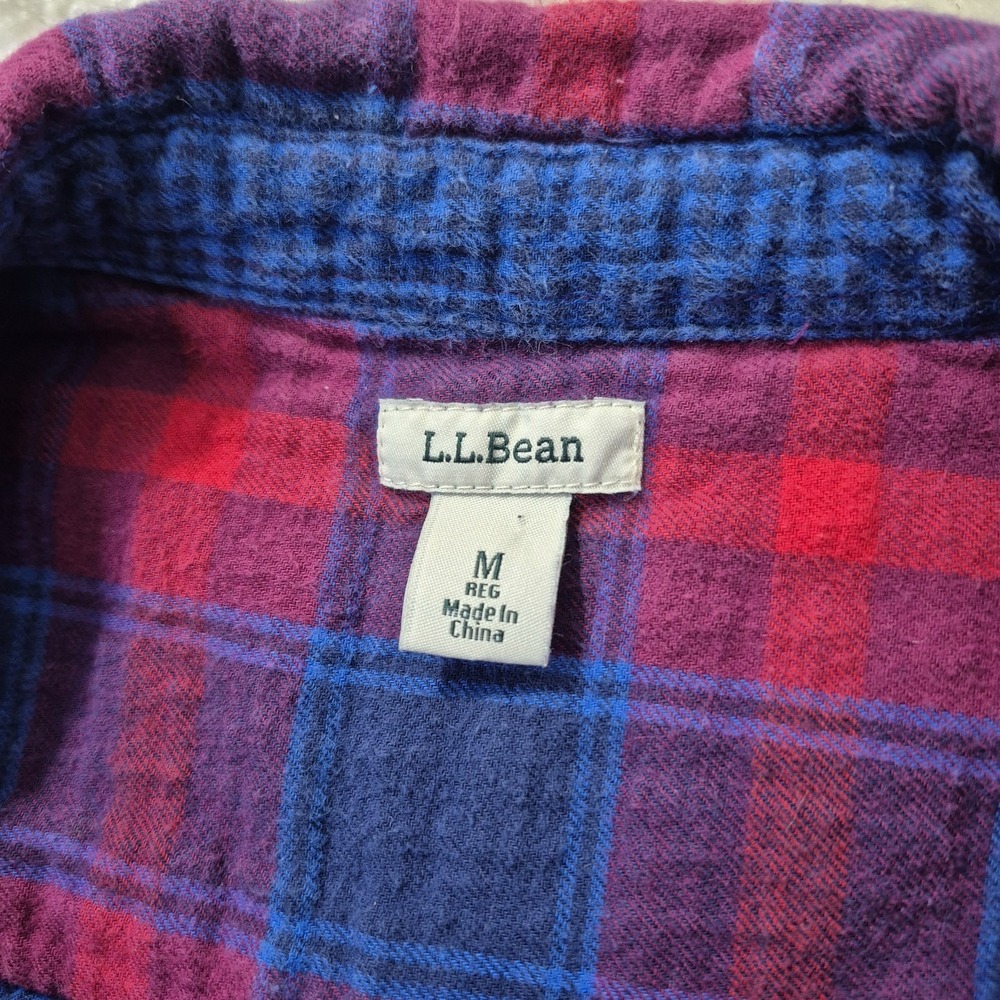 LL Bean Womens Flannel Shirt Medium Red Jewel Double Knit Button Up Outdoor Work - Picture 5 of 11